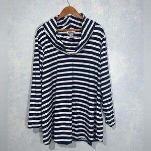 Anthony Richards Blue & White Striped Long Sleeve Cawl Neck Cotton Blend Top 3X